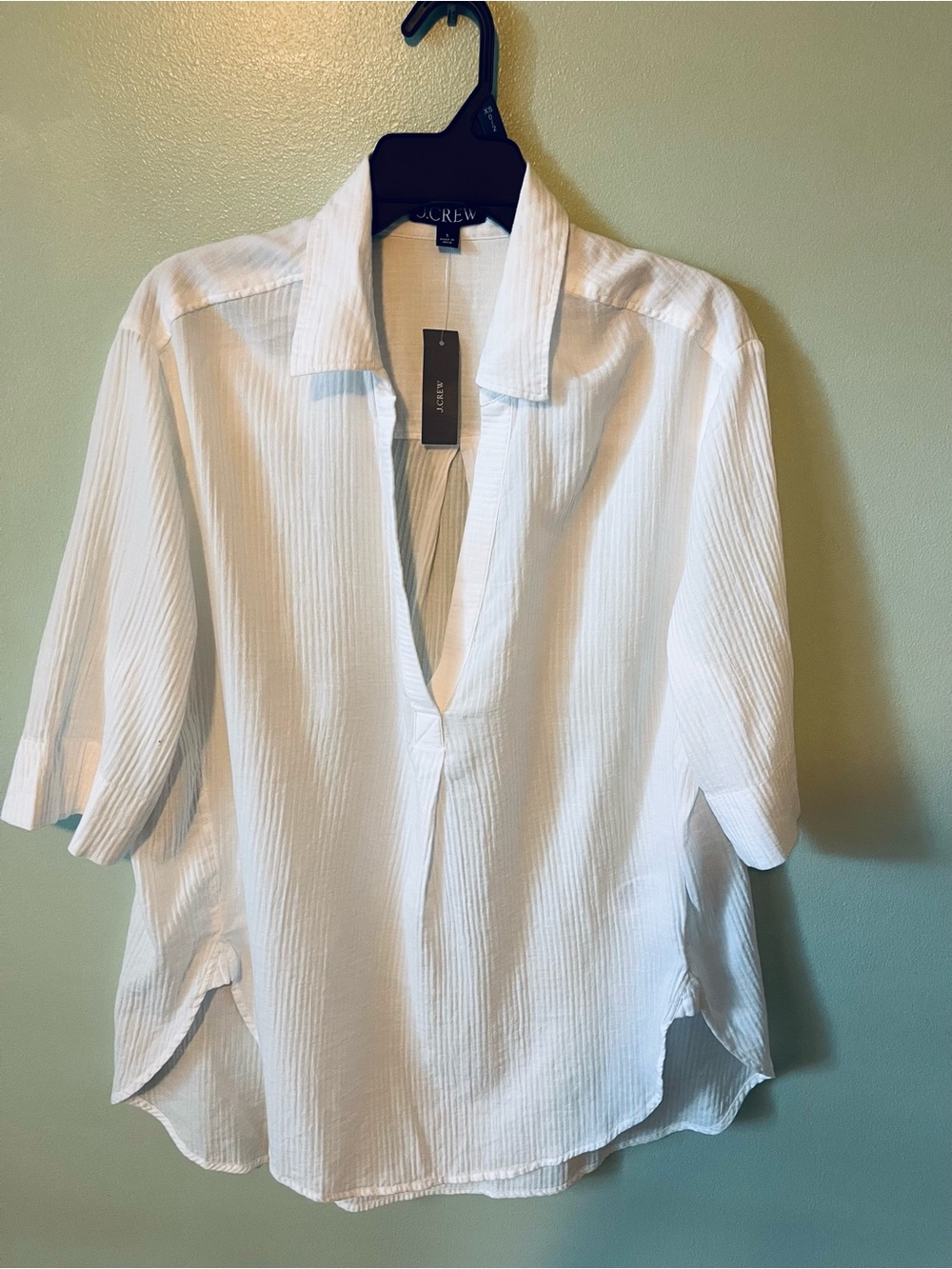 J. Crew White Textured V-Neck Popover